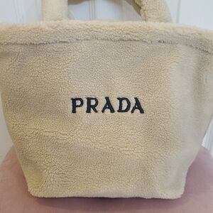 Prada Cream Shearling Tote Bag